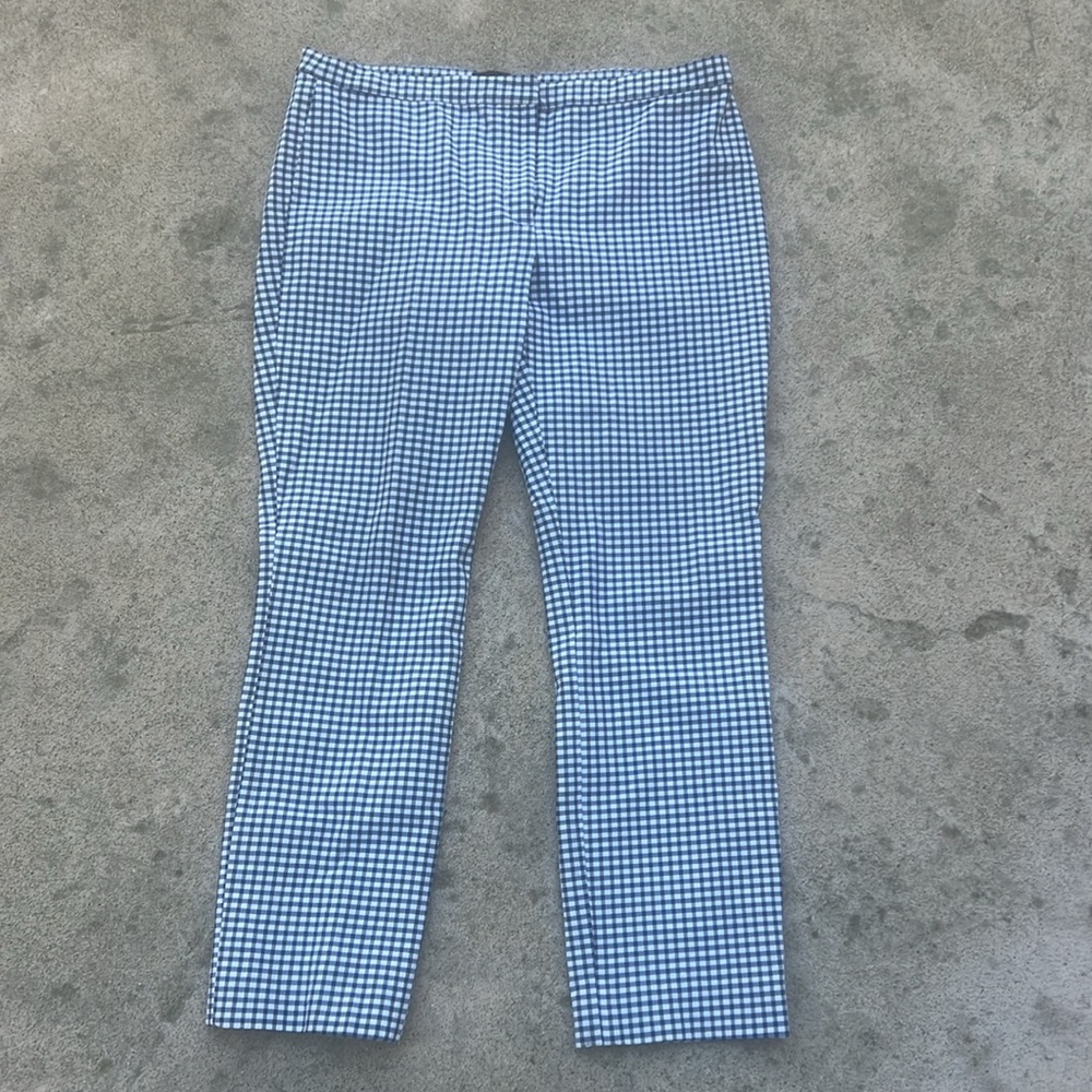 THEORY Women's Blue/White Checker Classic Skinny Crop Pants Size 6